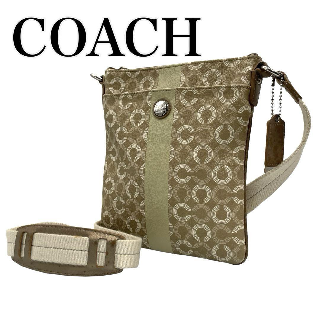 COACH コーチ 43625 ショルダー オプアート柄 PVC ベージュ