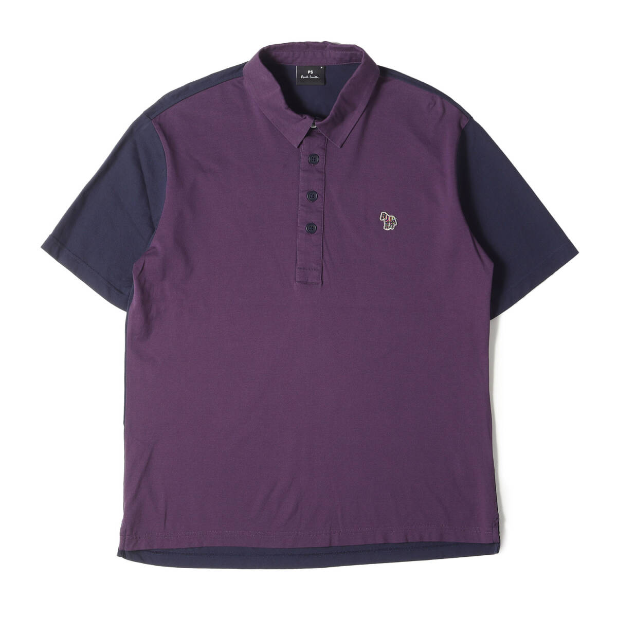 Paul Smith ポールスミス ポロシャツ サイズ:M スポーツストライプ ゼブラ ミックスアップ 鹿の子 半袖ポロシャツ PS パープル ネイビー