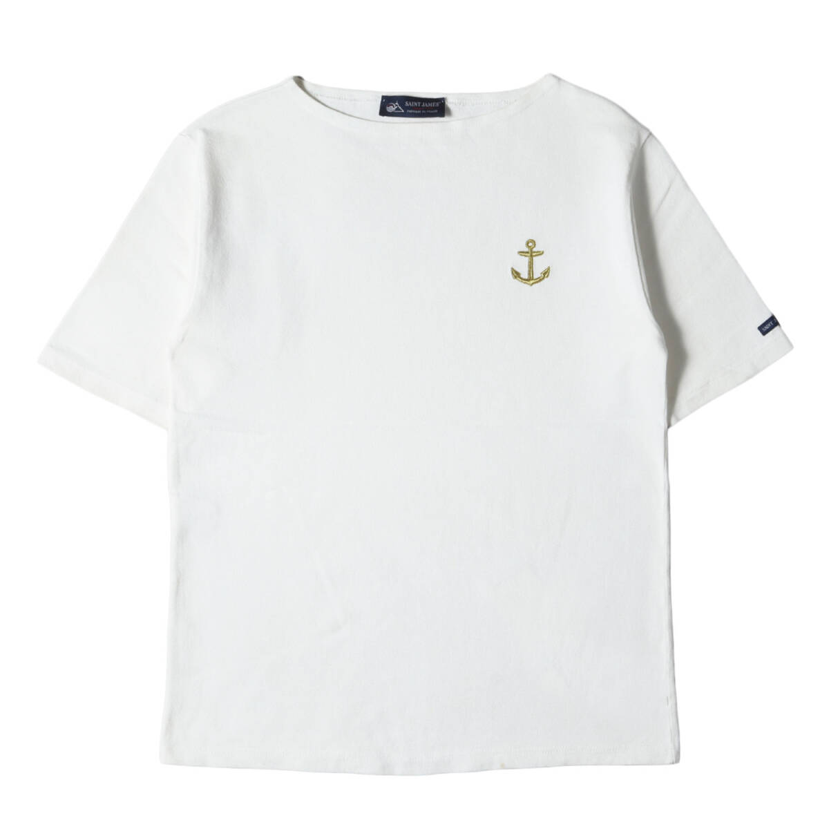 SAINT JAMES セントジェームス Tシャツ サイズ:M ワンポイント アンカー 刺繍 ハーフスリーブ バスクシャツ オフホワイト フランス製