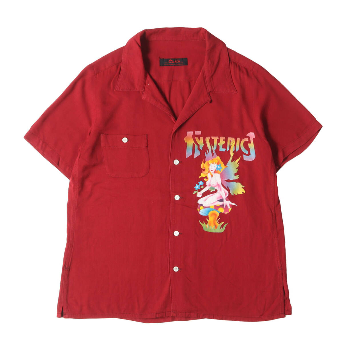 HYSTERIC GLAMOUR ヒステリックグラマー 90s ヌード フェアリー ガール ロゴ オープンカラー レーヨン ハワイアンシャツ ワインレッド