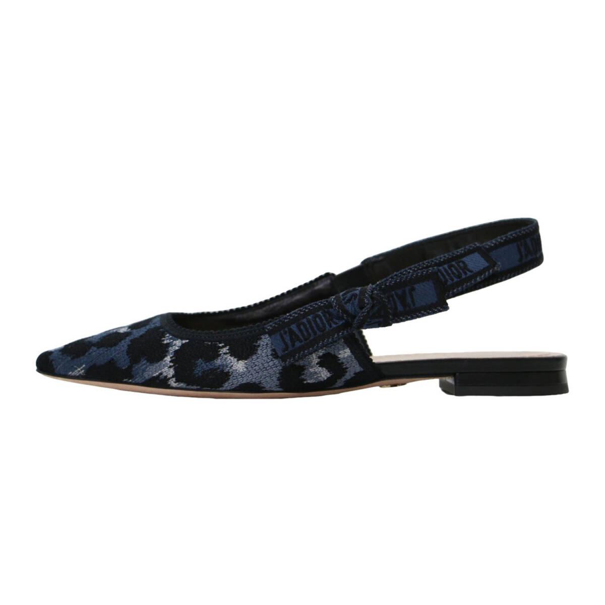 Christian Dior クリスチャンディオール ネイビー ブラック サイズ:35 1/2(22.5cm) JAdior レオパードポインテッドトゥ フラット パンプス
