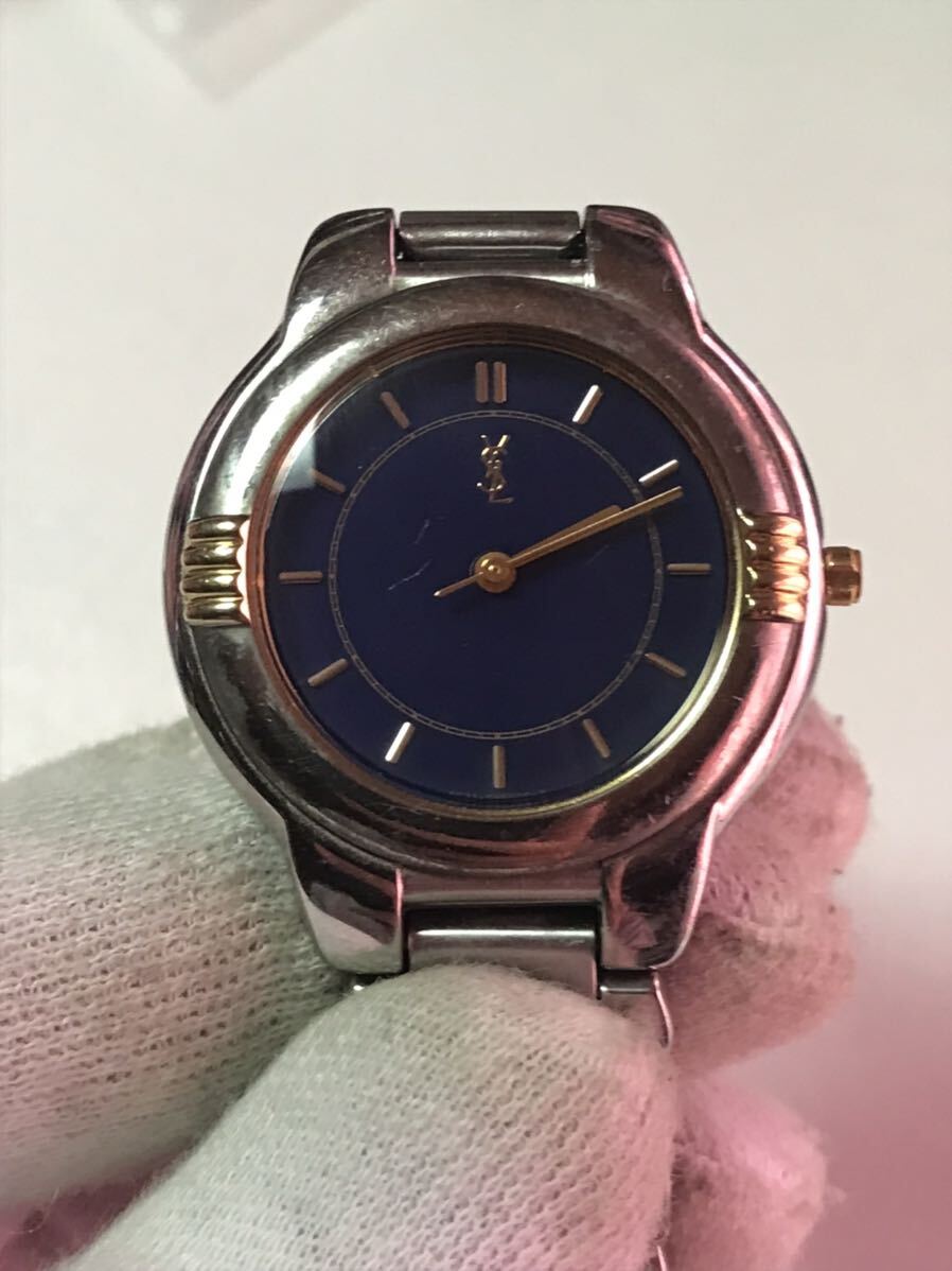 イヴサンローラン 稼働品　6031-C11246 Yves Saint Laurent 腕時計　YSL クォーツ 青文字盤　3針　