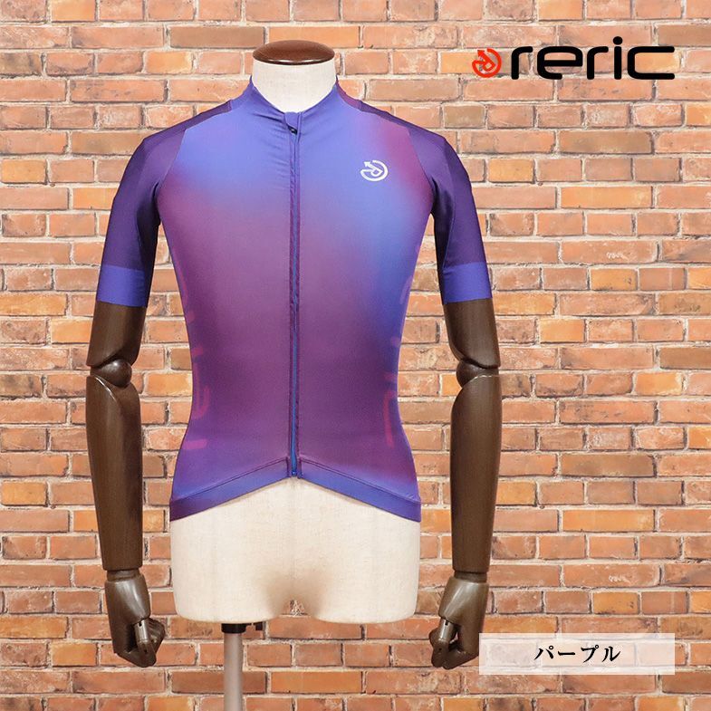 1円/春夏/reric/XXLサイズ/国産サイクルジャージ 吸水速乾 透湿 UV ストレッチ ASTERIA＆マグヌスメッシュ 半袖 新品/紫/パープル/ib284/