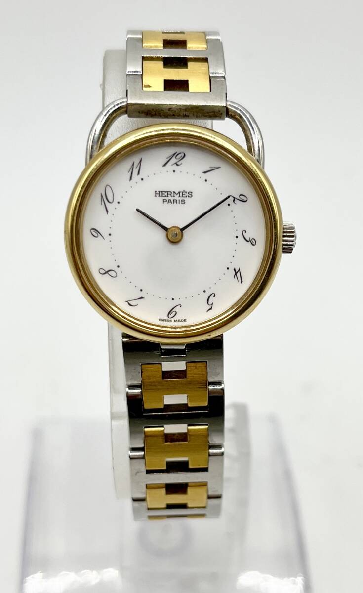 蘇や(HY740) 1円スタート！　HERMES エルメス　腕時計　アルソー　白文字盤　クオーツ　稼働　中古品　コンパクトサイズ