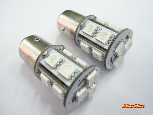 MADMAX 2輪/4輪 LED S25(BAY15d) ダブル球 3chip SMD 13連 レッド2個(gè)SET 12V/ストップ テールランプ ブレーキランプ【メール便送料210円】