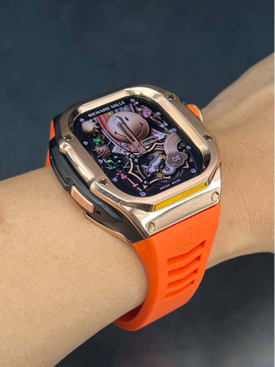 49mm 49ミリ ウルトラ アップルウォッチ ローズ ステンレス ケース オレンジ ラバー 特殊 バックル ultra Apple Watch_画像7