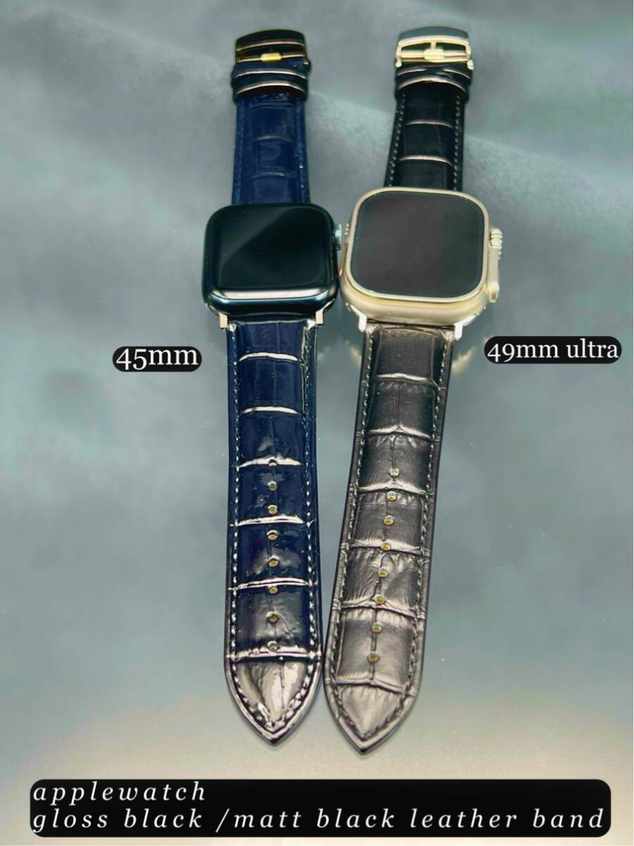 本革 牛革 レザー クロコダイル ブラック レザー ベルト 49mm 49ミリ ウルトラ アップルウォッチ 24mm幅 D バックル ultra_画像1