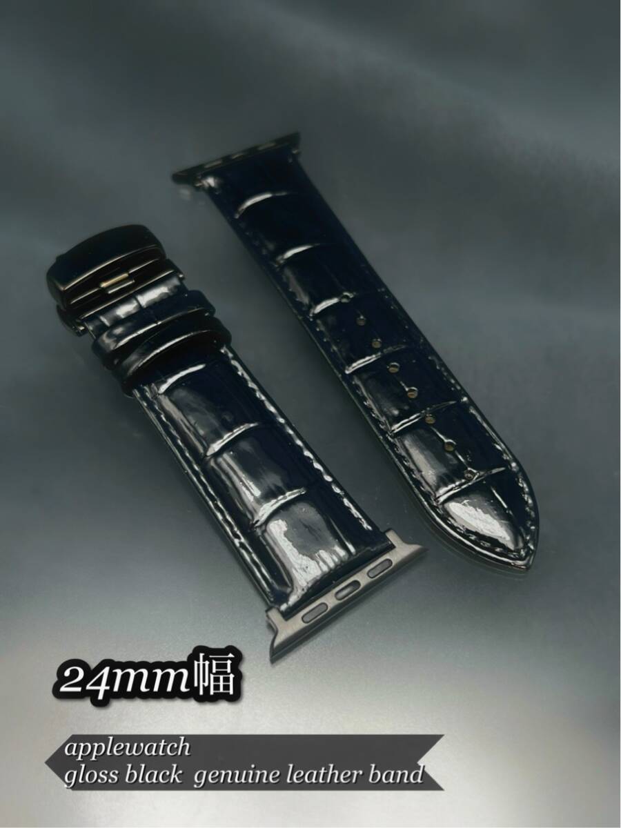 本革 牛革 レザー クロコダイル ブラック レザー ベルト 49mm 49ミリ ウルトラ アップルウォッチ 24mm幅 D バックル ultra_画像4