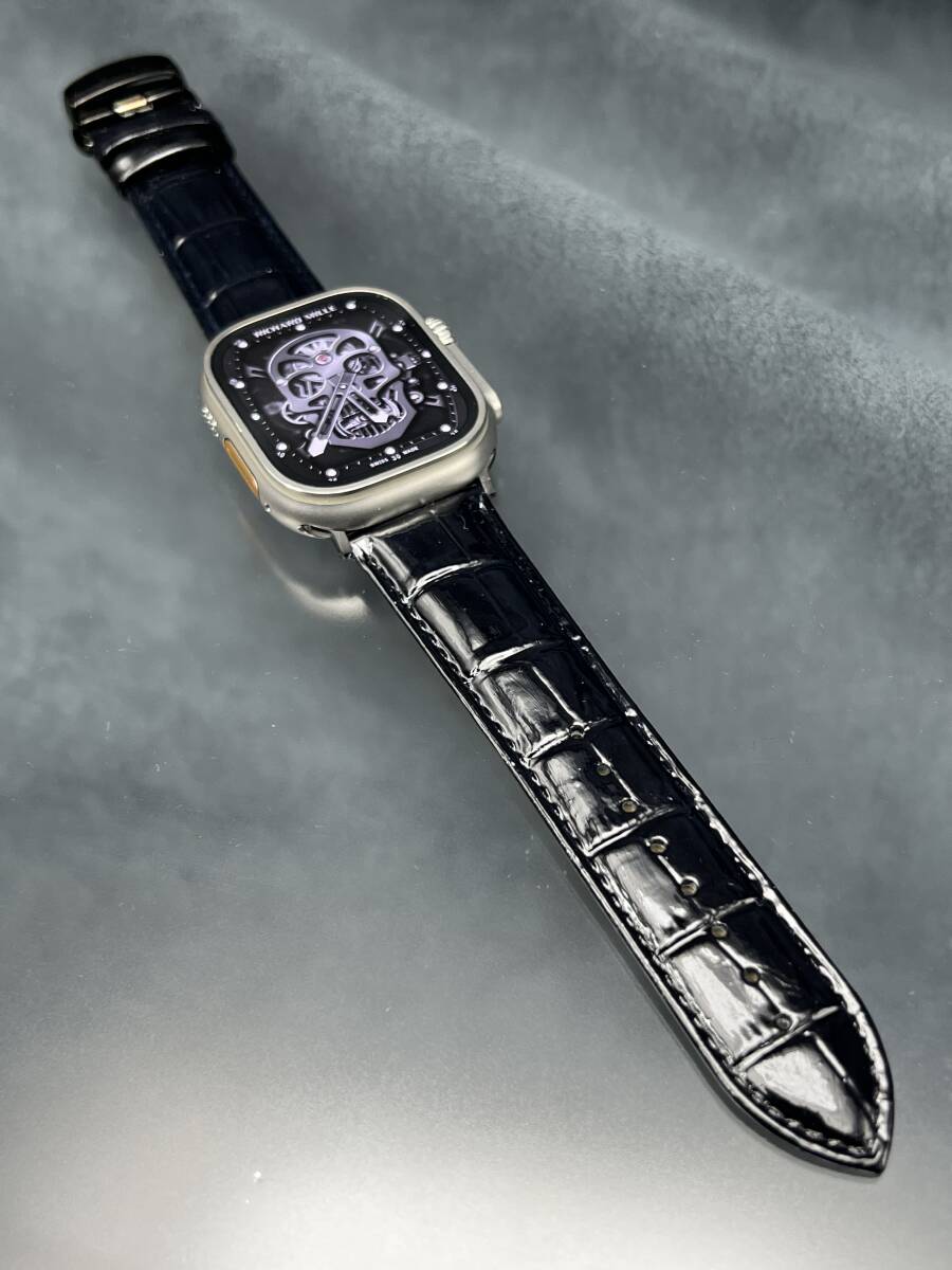 本革 牛革 レザー クロコダイル ブラック レザー ベルト 49mm 49ミリ ウルトラ アップルウォッチ 24mm幅 D バックル ultra_画像8