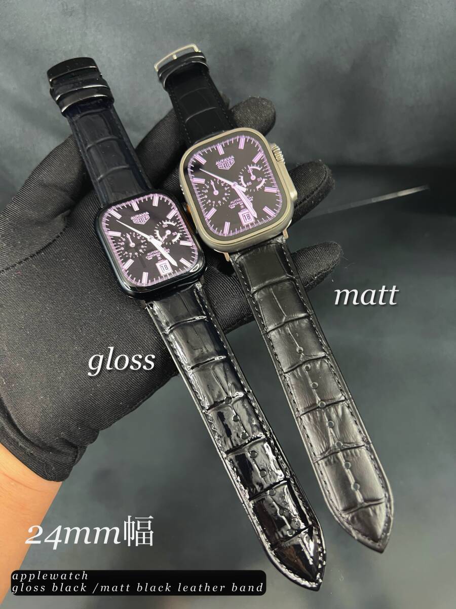 本革 牛革 レザー クロコダイル ブラック レザー ベルト 49mm 49ミリ ウルトラ アップルウォッチ 24mm幅 D バックル ultra_画像2