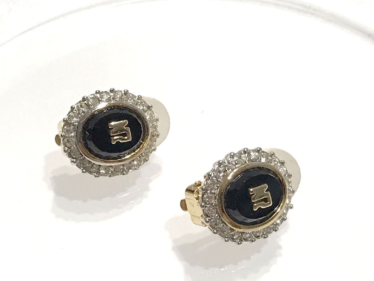 #[YS-1] состояние хороший # Nina Ricci NINA RICCI Logo серьги # камень имеется GP оттенок золота × оттенок черного × прозрачный серия [ включение в покупку возможность товар ]D