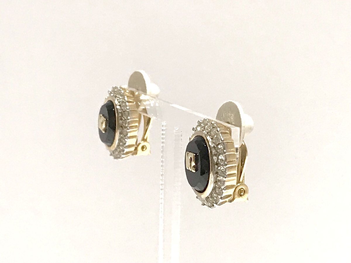 #[YS-1] состояние хороший # Nina Ricci NINA RICCI Logo серьги # камень имеется GP оттенок золота × оттенок черного × прозрачный серия [ включение в покупку возможность товар ]D
