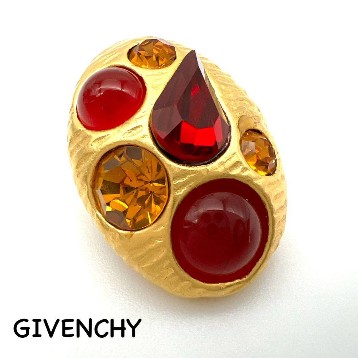 GIVENCHY｜ジバンシィ イヤリング 片方のみ【アクティ】カラーストーン マット ゴールドカラー ヴィンテージ ジバンシー ブランド a811et