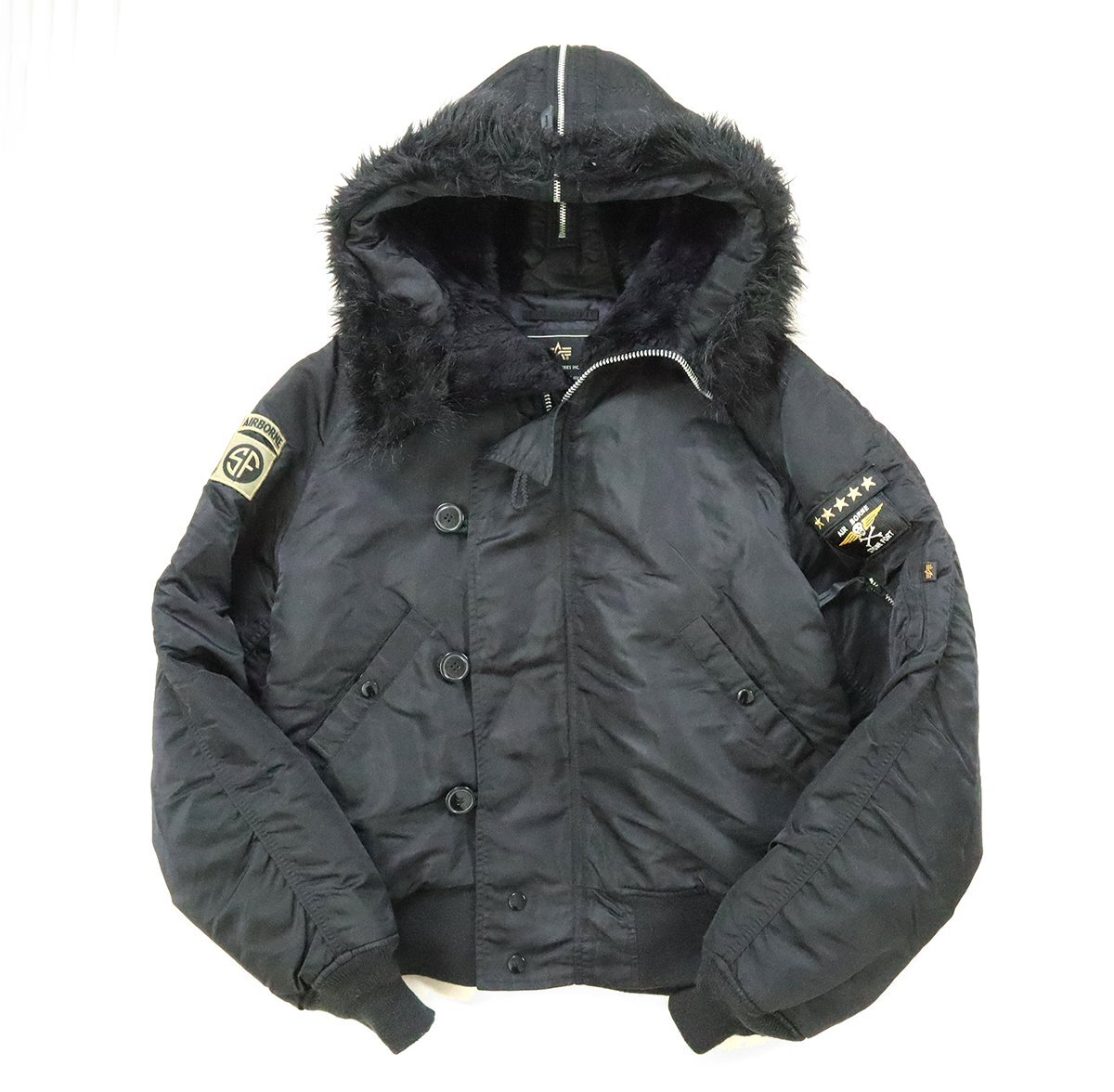 ALPHA INDUSTRIES × Falling Bones ◆ N-2B フライトジャケット 黒 L (中綿入り) スカルワッペン アルファ フォーリンボーンズ ◆ES23