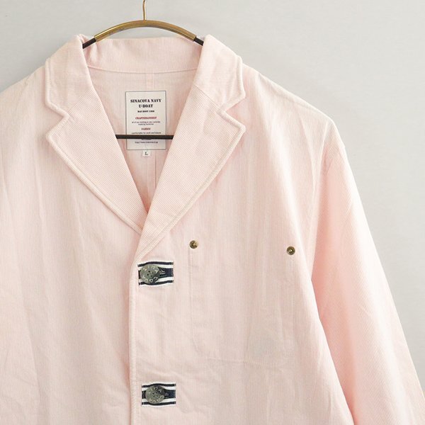 SINA COVA ◆ ピケストライプ 薄手 ジャケット Lサイズ ピンク×ホワイト シナコバ ◆ES20