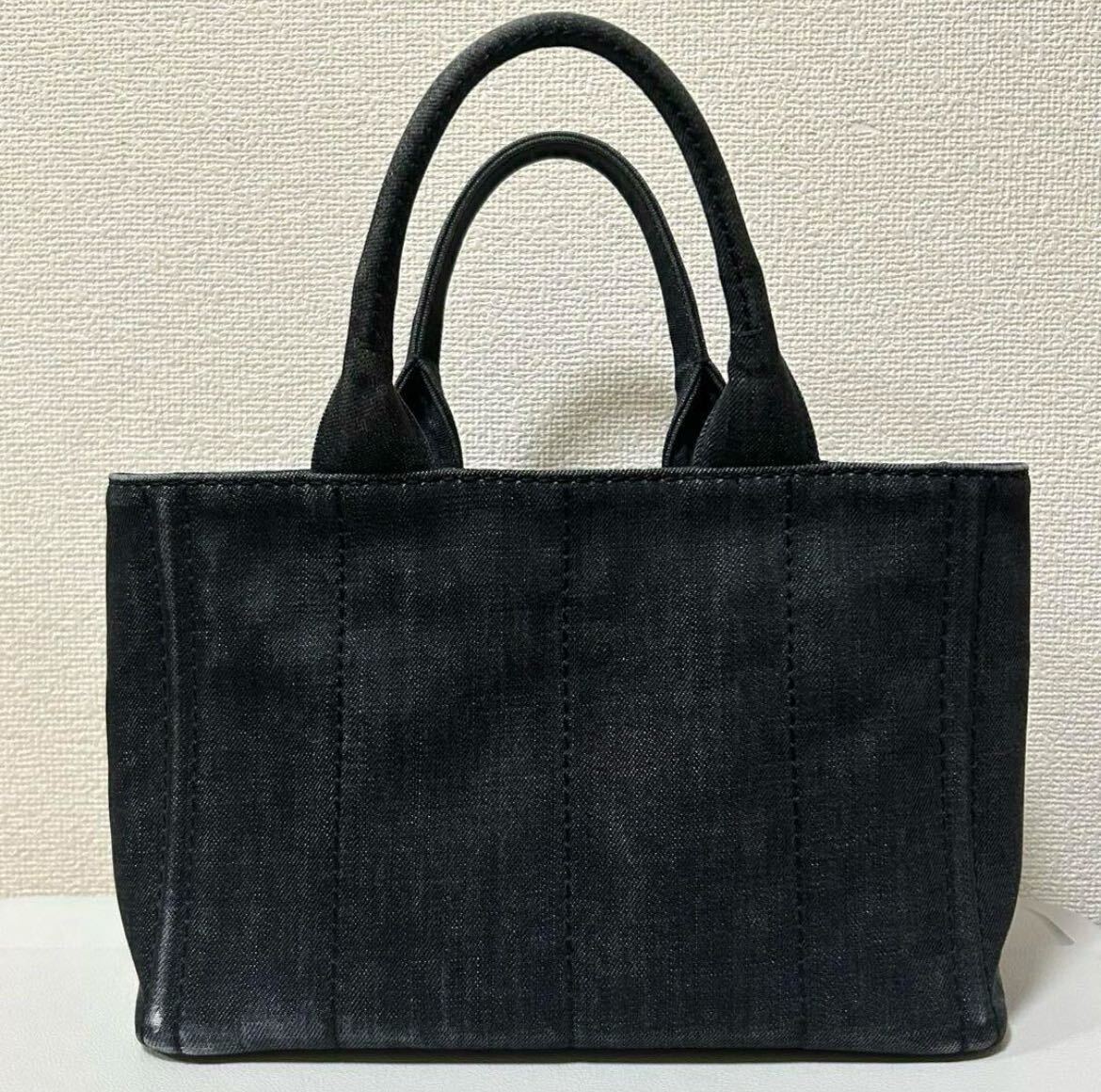 美品PRADAプラダカナパデニムトートバッグミニSS黒ブラック 美品PRADAプラダカナパデニムトートバッグミニSS黒ブラック