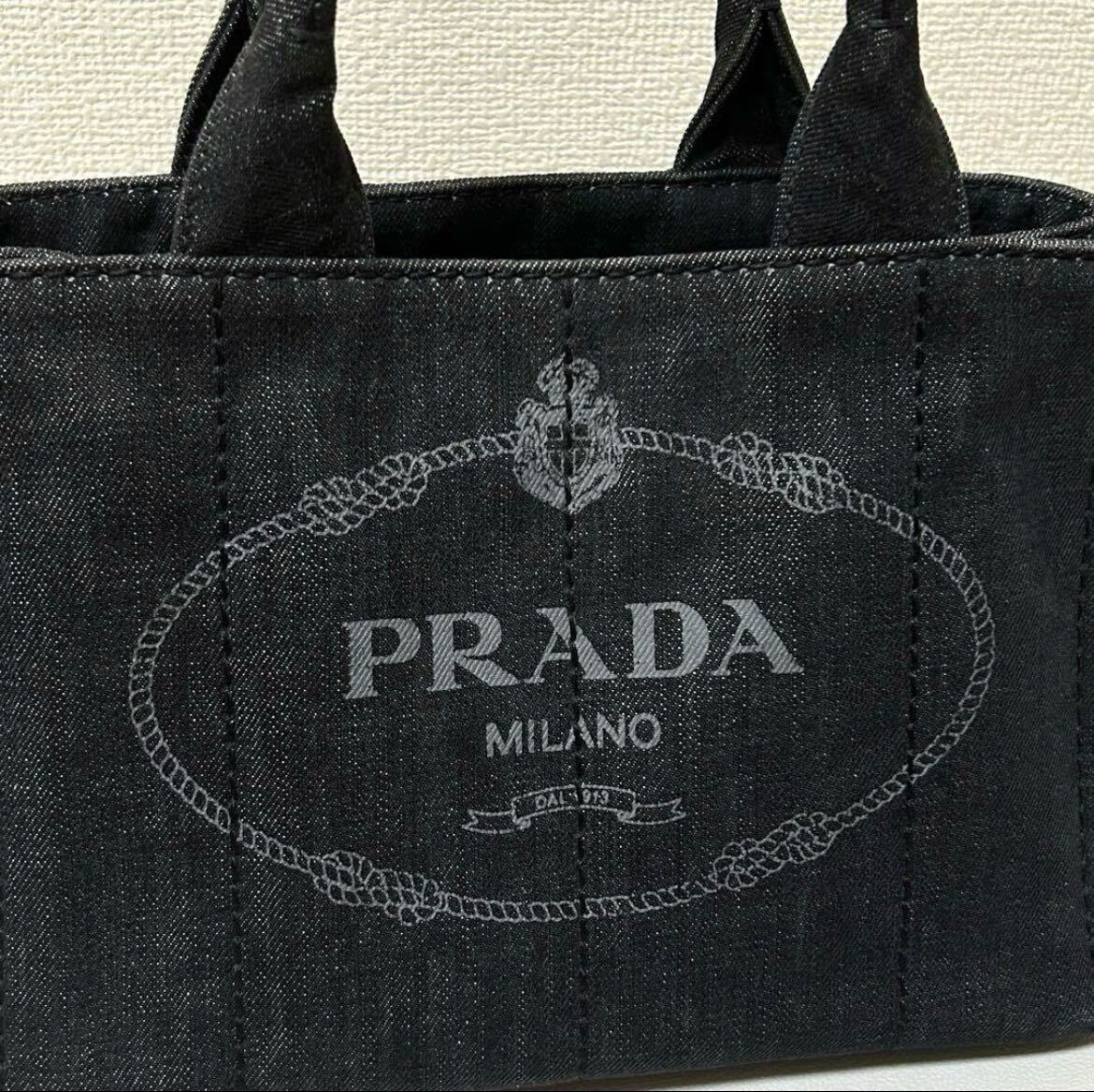 美品PRADAプラダカナパデニムトートバッグミニSS黒ブラック 美品PRADAプラダカナパデニムトートバッグミニSS黒ブラック