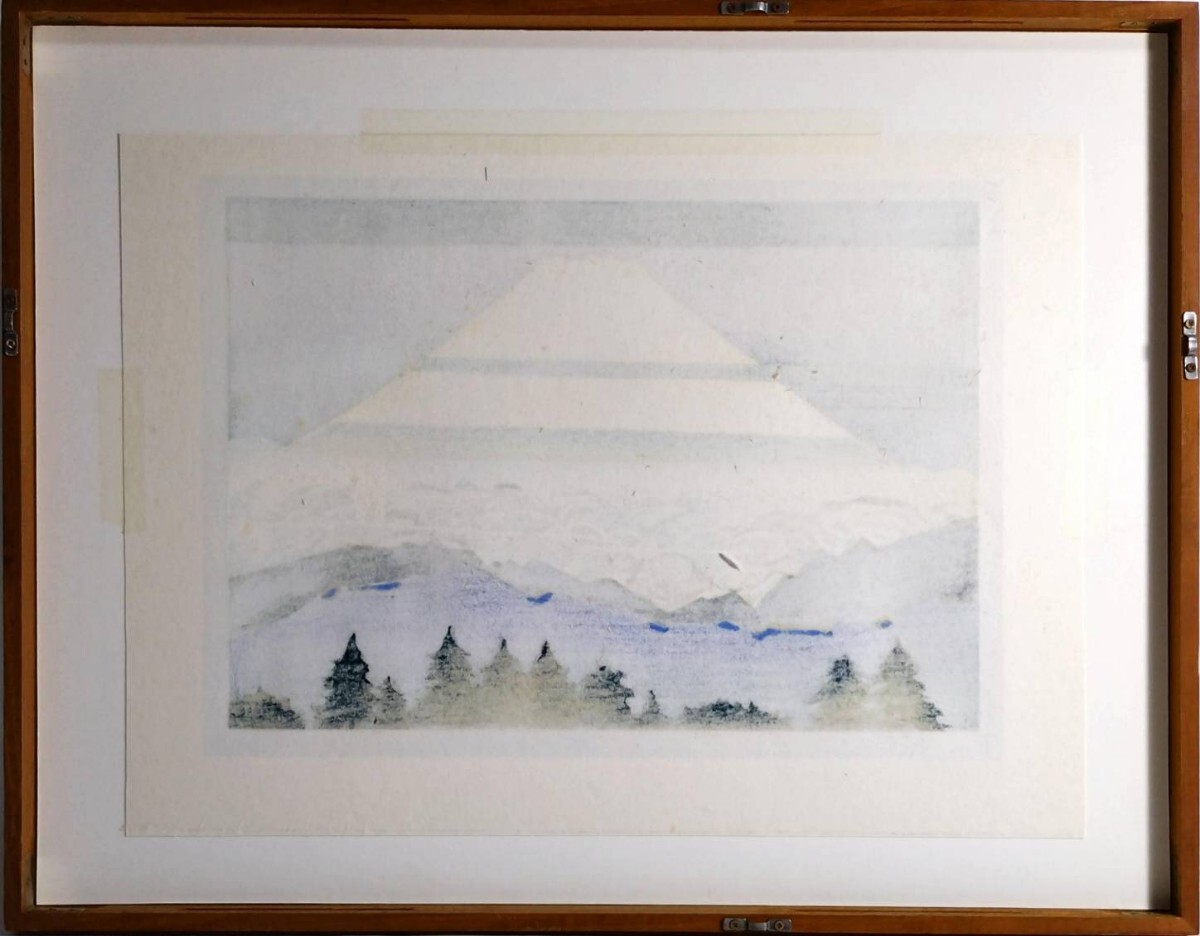 野崎信次郎「富士山 三島より」木版画 直筆サイン・印章有 三越限定品 鳥取県出身 野崎信次郎「富士山 三島より」木版画 直筆サイン・印章有 三越