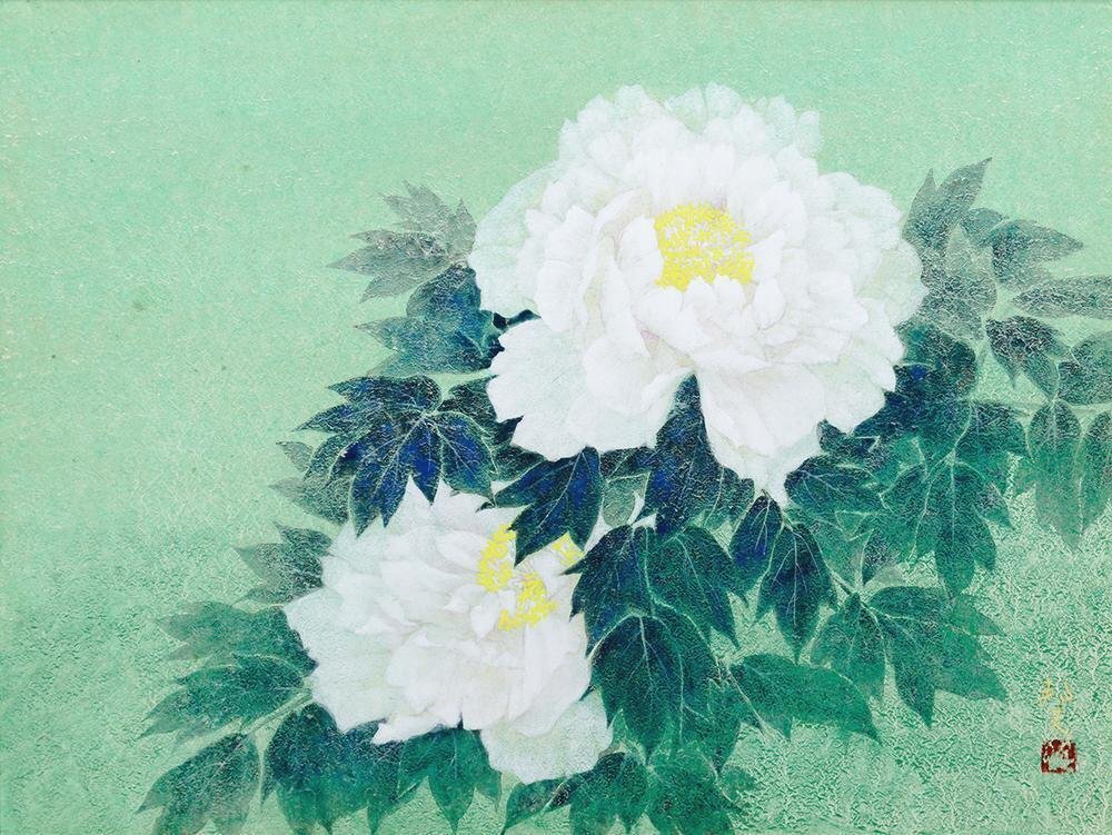 真作 WISH 竹内邦夫 牡丹 日本画 12号 大作 金落款 金泥仕様 共 真作 WISH 竹内邦夫 牡丹 日本画 12号 大作 金落款 金泥仕様 共