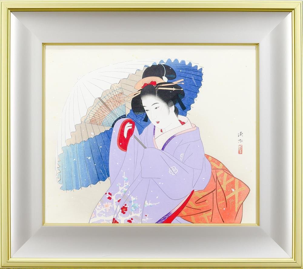 伊東深水 『三子歳』 モモセ版 木版画 刷込みサイン 伊東深水 『三子歳』 モモセ版 木版画 刷込みサイン