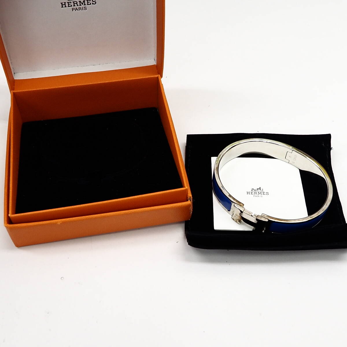 47542-520　極美HERMES エルメス クリッククラック Ｈバングル ブレスレット アクセサリー 小物 ホワイト×ブルー 箱ダメージ有送料520円～