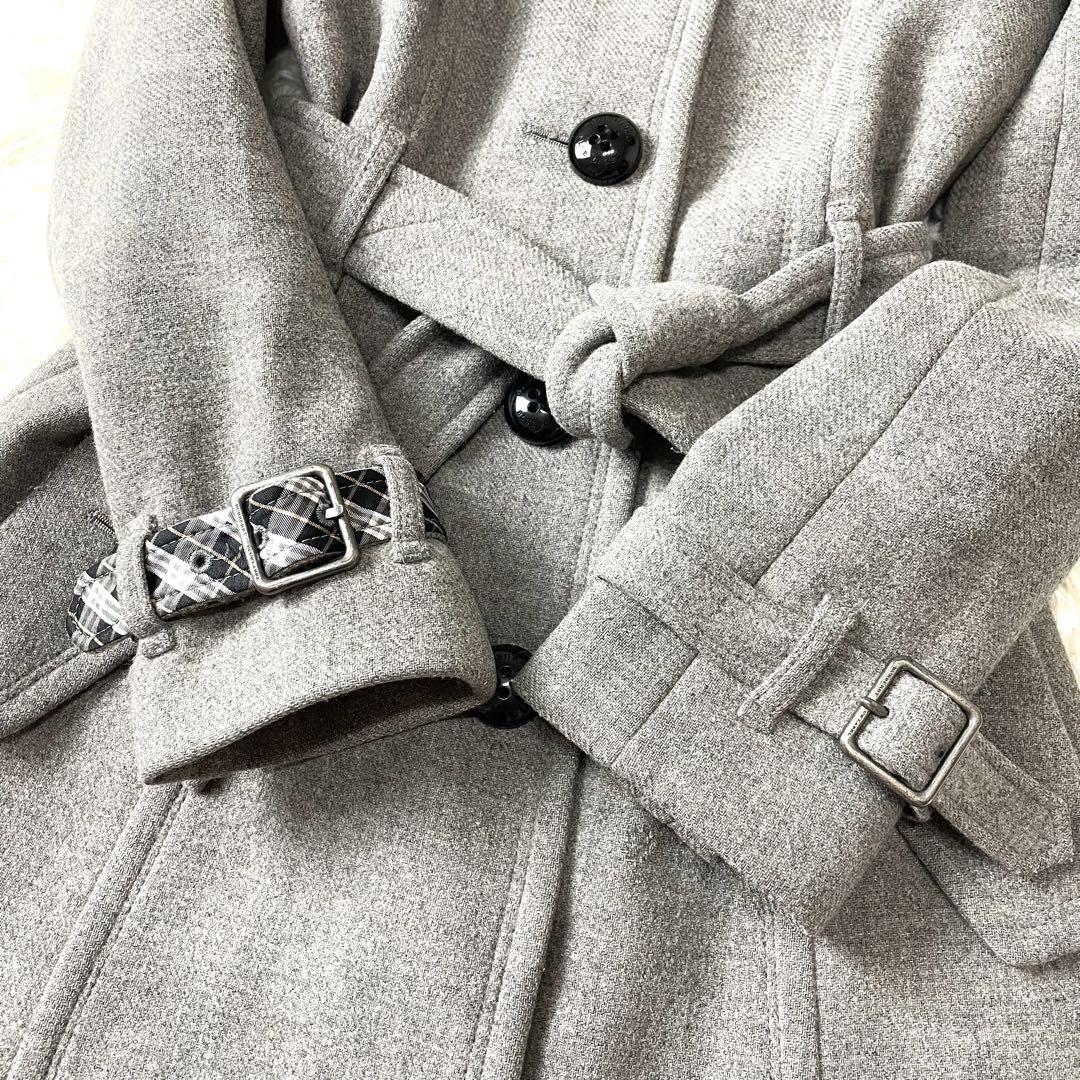 バーバリー トレンチコート ノバチェック ベルト グレー ロング丈 XL 大きいサイズ BURBERRY BLUELABEL バーバリー ロングコート