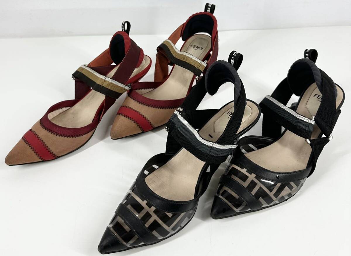 【2足セット】 FENDI フェンデイ ズッカ パンプス ヒール 36 1/2 イタリア製 正規品 レディース 現状品 23.5cm