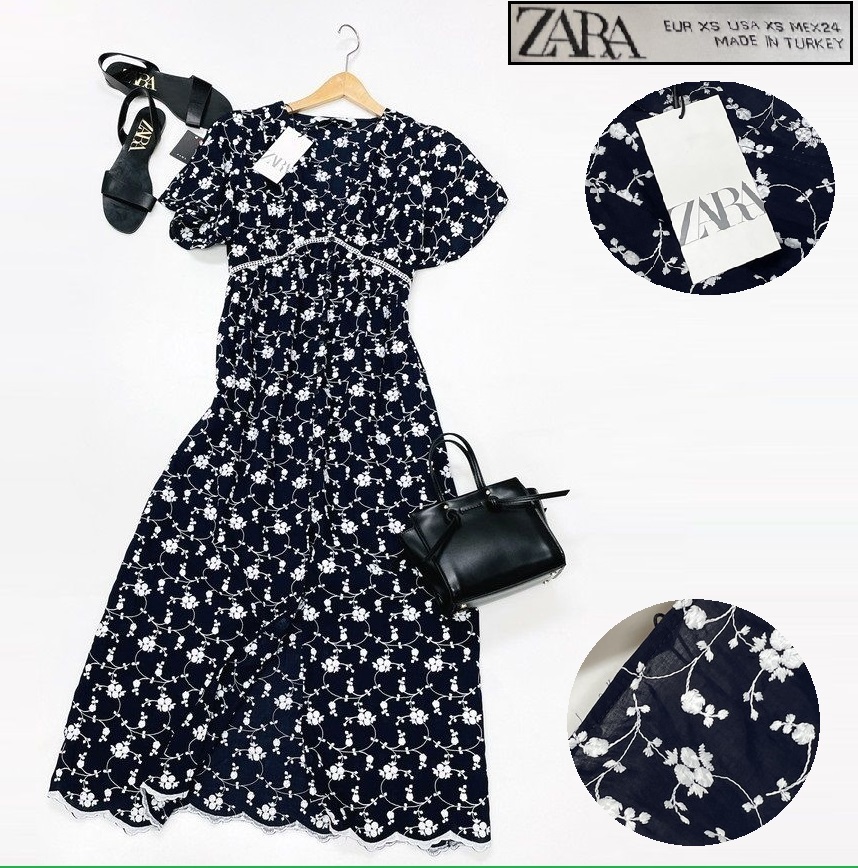 XS/ ZARA ネイビー半袖ワンピース レディース タグ カジュアル XS/ ZARA ネイビー半袖ワンピース レディース タグ カジュアル