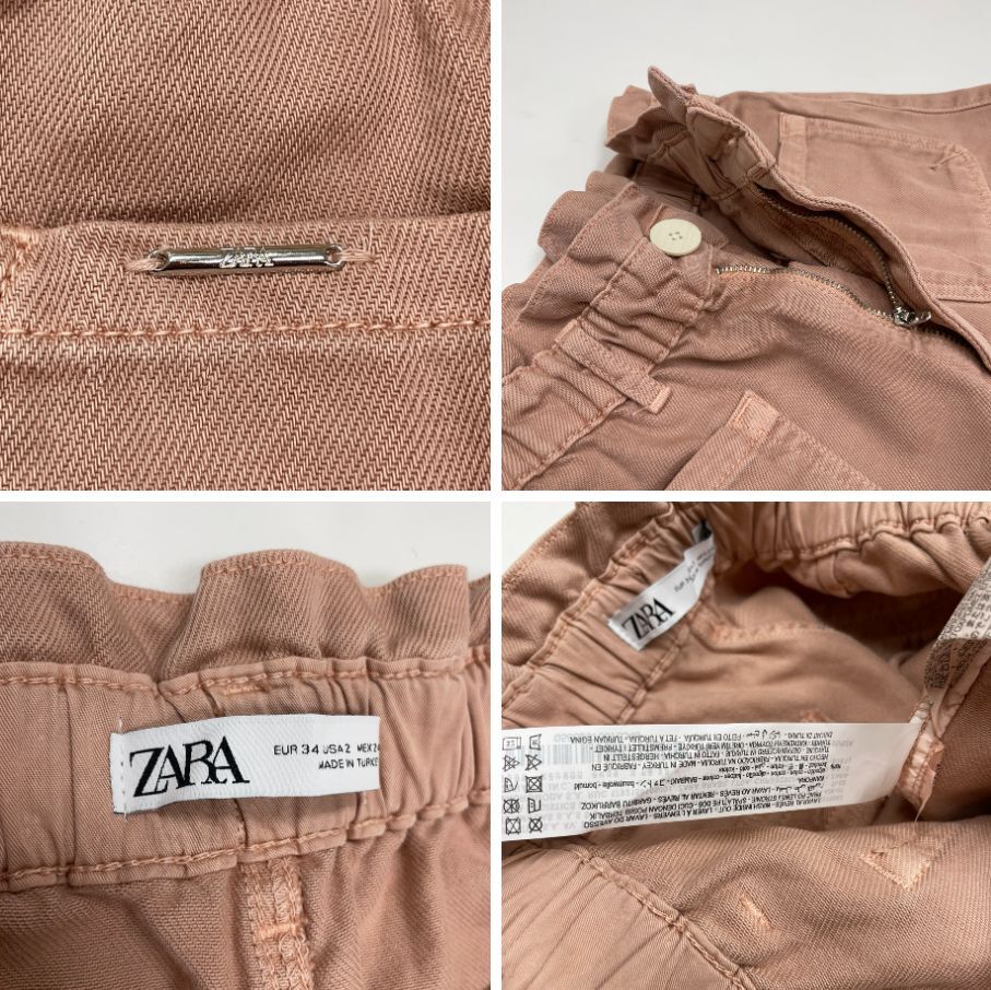 /34/ ZARA ピンク ペーパーバッグデニムパンツ レディース カジュアル 通勤 コットン ジーンズ 大人可愛い フロントポケット ザラ