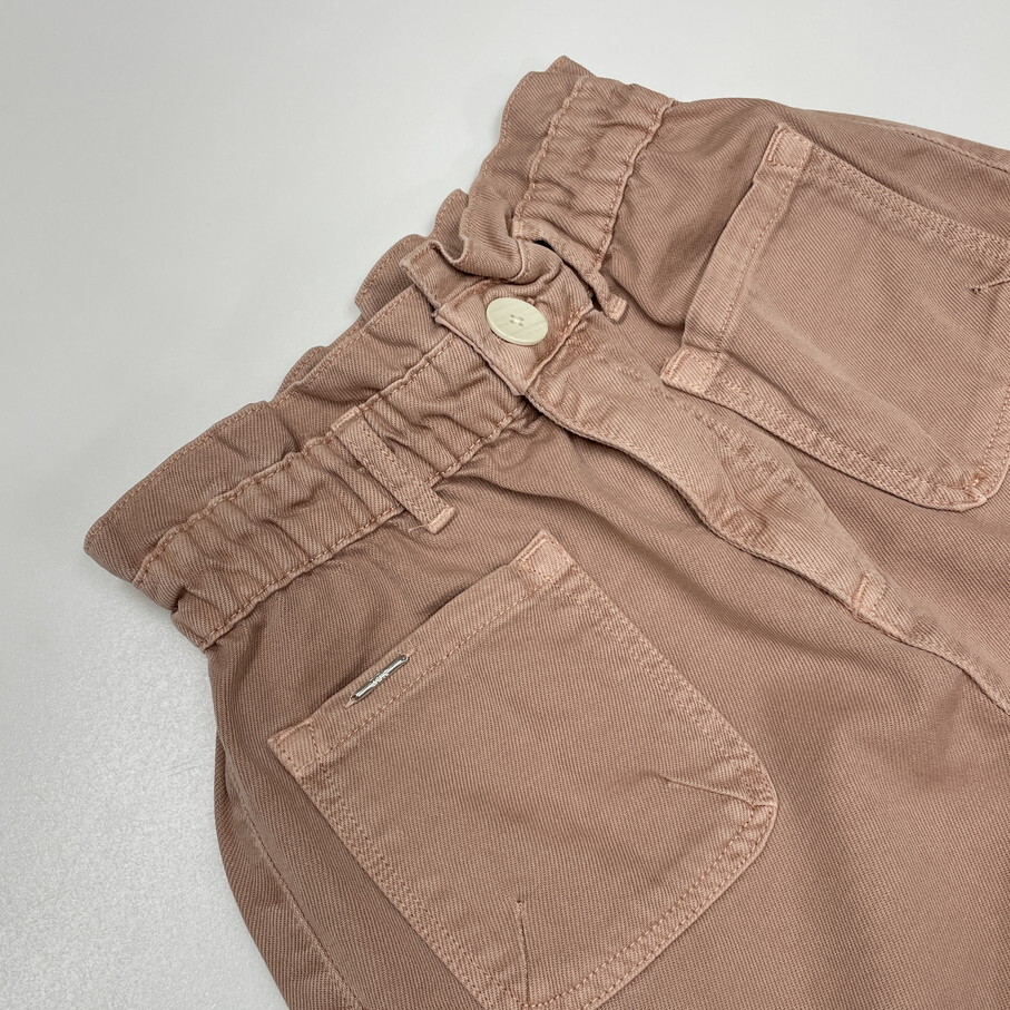 /34/ ZARA ピンク ペーパーバッグデニムパンツ レディース カジュアル 通勤 コットン ジーンズ 大人可愛い フロントポケット ザラ