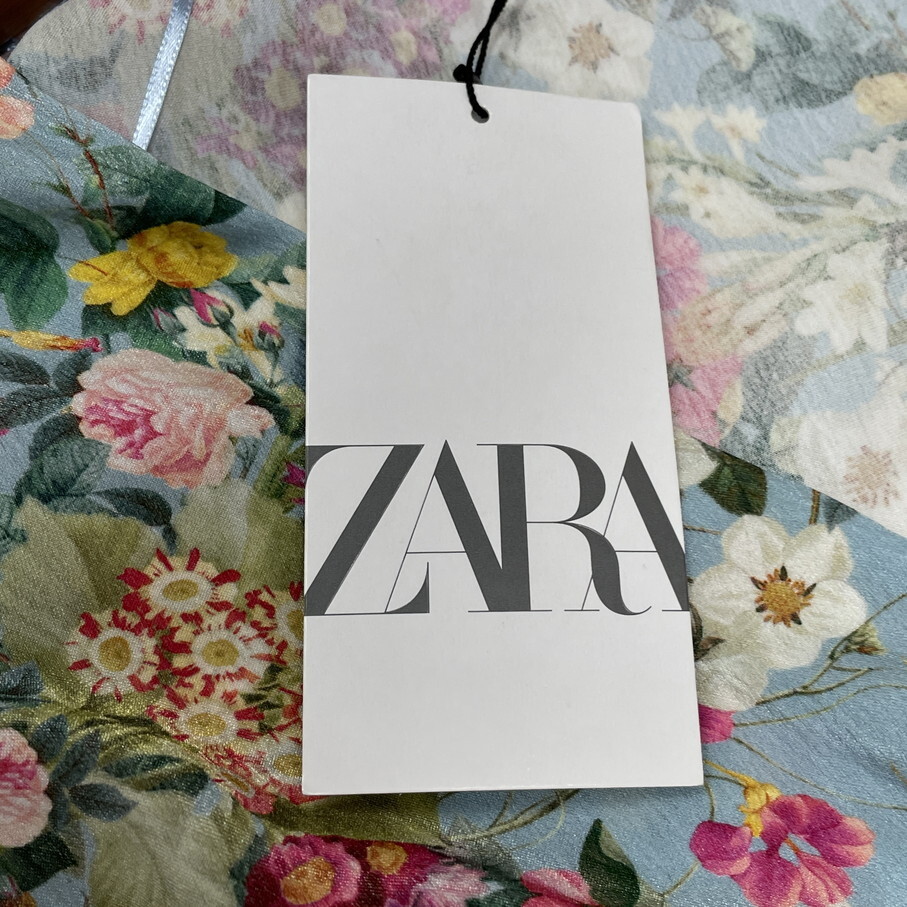/L/ ZARA 花柄 ブラウス レディース タグ カジュアル トップスフェミニン 大人可愛いフローラル デイリー 春夏 パフスリーブ ザラ