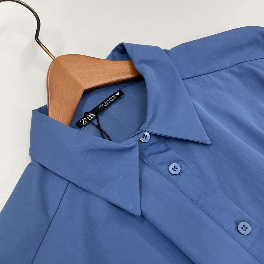 S/ ZARA ブルー 長袖シャツワンピース レディース カジュアル S/ ZARA ブルー 長袖シャツワンピース レディース カジュアル