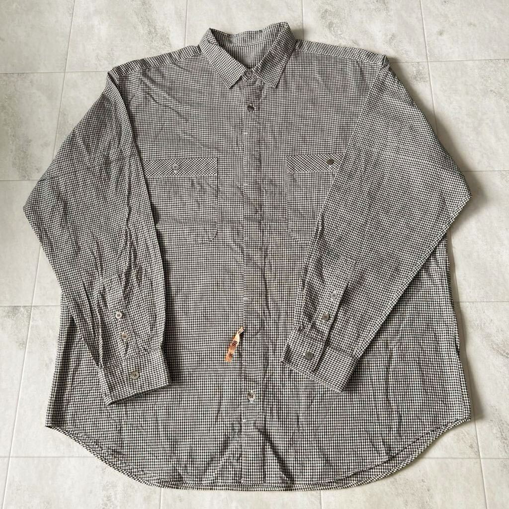 Papas MANIERE DE HEMING パパス ギンガムチェック 比翼ボタン 袖ドッキング 再構築 ダブルポケット 長袖シャツ sizeL