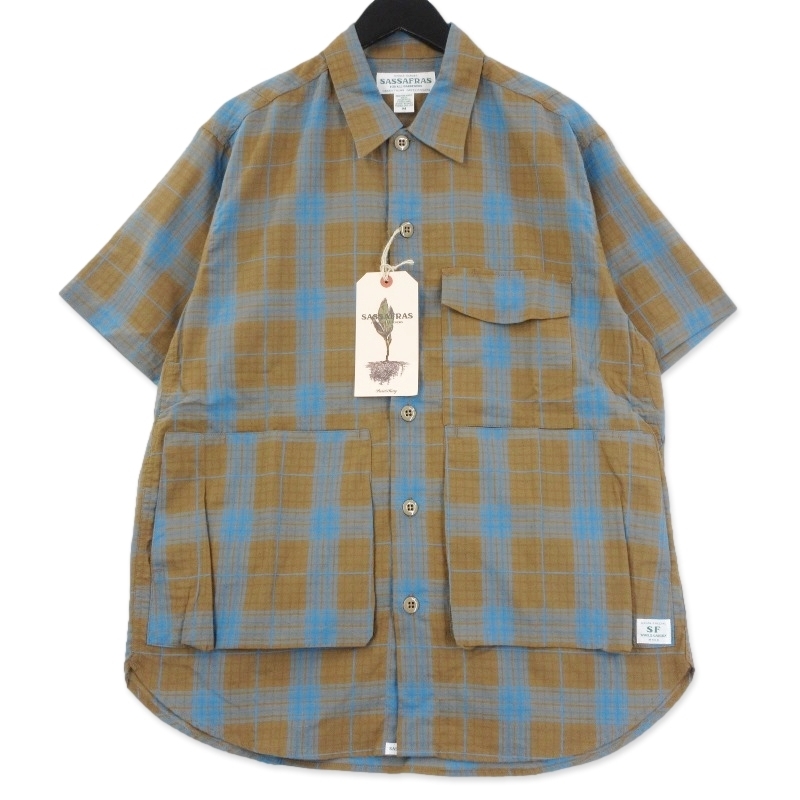 未使用 SASSAFRAS ササフラス ディグス クルーハーフ 1/2 SF-232020 DIGS CREW HALF 1/2 半袖シャツ ブラウン M タグ付き 70015784
