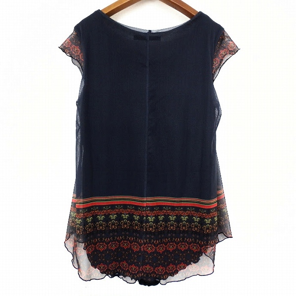 #snc デシグアル Desigual カットソー S ダークグレー 赤 緑 半袖 チュニック 花柄 パワーネット レディース [855551]