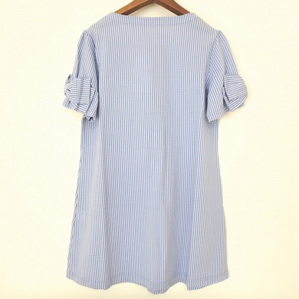 #snc ギャラリービスコンティ GALLERYVISCONTI チュニック 3 青系 白 半袖 ストライプ リボン タグ付き 美品 レディース [900246]