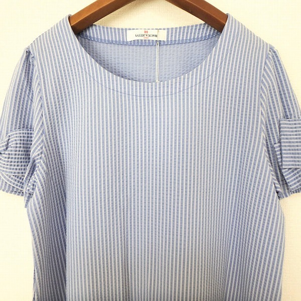 #snc ギャラリービスコンティ GALLERYVISCONTI チュニック 3 青系 白 半袖 ストライプ リボン タグ付き 美品 レディース [900246]