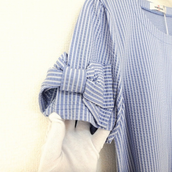 #snc ギャラリービスコンティ GALLERYVISCONTI チュニック 3 青系 白 半袖 ストライプ リボン タグ付き 美品 レディース [900246]