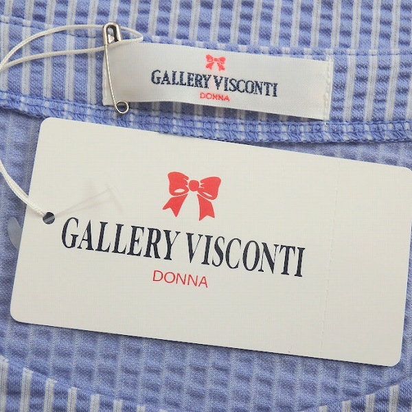 #snc ギャラリービスコンティ GALLERYVISCONTI チュニック 3 青系 白 半袖 ストライプ リボン タグ付き 美品 レディース [900246]