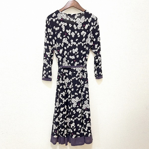 #anc ギャラリービスコンティ GALLERYVISCONTI ワンピース 2 黒系 ベージュ 紫 花柄 ベルト紐付き 七分袖 レディース [899586]_画像2