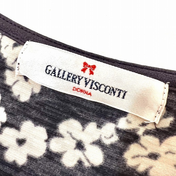 #anc ギャラリービスコンティ GALLERYVISCONTI ワンピース 2 黒系 ベージュ 紫 花柄 ベルト紐付き 七分袖 レディース [899586]_画像4