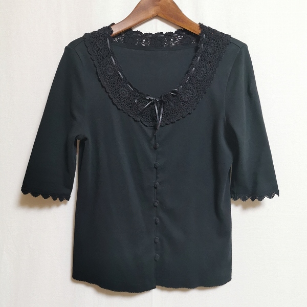 #anc ピンクハウス PINKHOUSE カーディガン 花刺繍 リボン M 黒 レディース [901805]