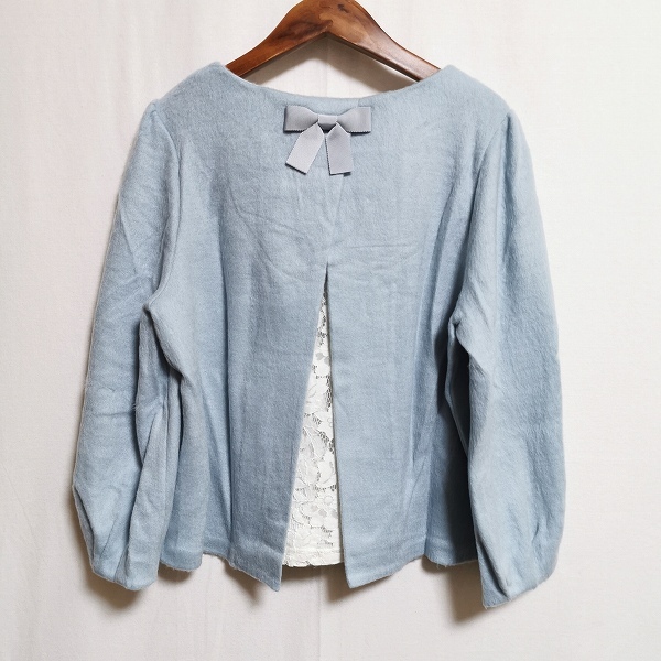 #wnc ギャラリービスコンティ GALLERYVISCONTI カットソー 長袖 ニット レース リボンモチーフ 2 水色 美品 レディース [899767]_画像2