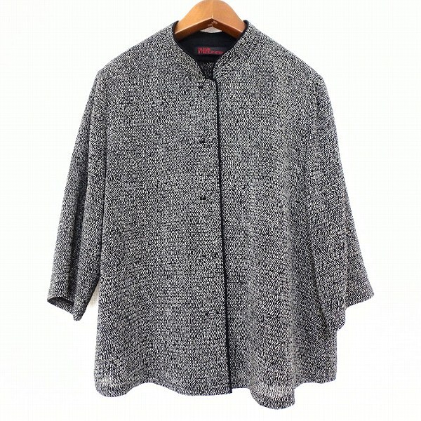 #anc 詩仙堂 ヒトシタムラ カーディガン 黒 グレー系 ちりめん ジャケット 総柄 レディース [901286]