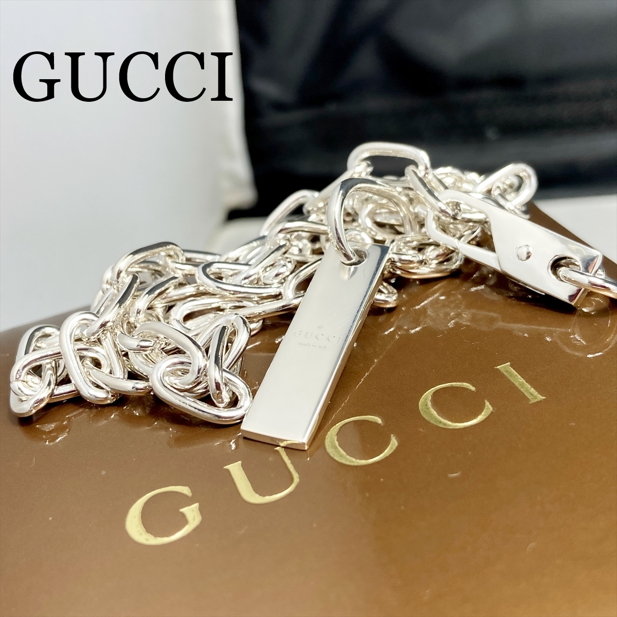 新品仕上 希少 廃盤 グッチ GUCCI ロゴ プレート 極太 新品仕上 希少 廃盤 グッチ GUCCI ロゴ プレート 極太