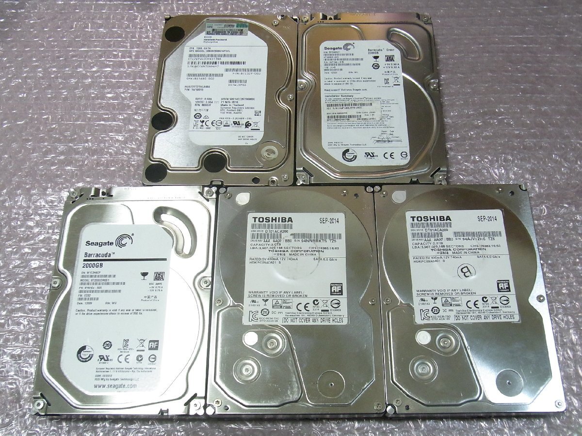 B40804 3.5インチ HDD 2TB 5個セット 判定正常