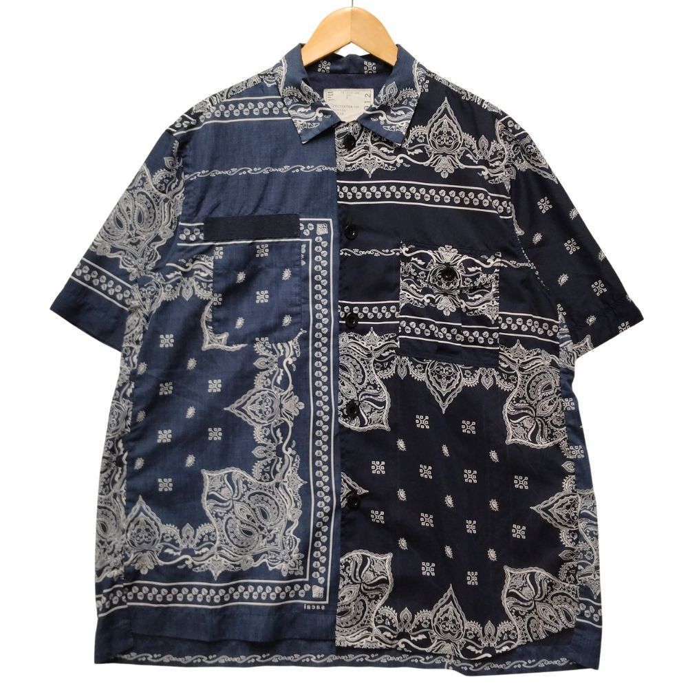 Sacai ペイズリー 半袖シャツ 19-01912M ブラック SACAI サカイ 品番 19-01912M ペイズリー柄 アシンメトリー 半袖