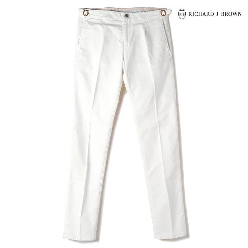 ◆【RICHARD J. BROWN(リチャードジェイブラウン)/コットンストレッチ1プリーツサイドアジャスターパンツ(MANILA/T232)】[rjb2370012-36]