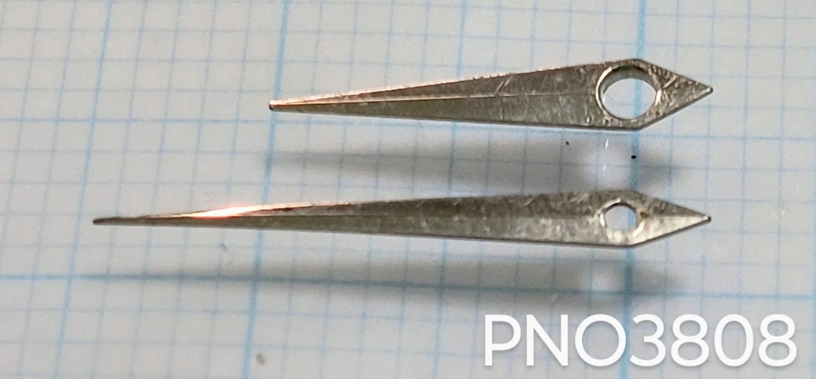 (■1)時計クラシックパーツ 針/ケン/HANDS 銀色　約(10㎜＋15㎜)　二本セット PNO3808_画像3