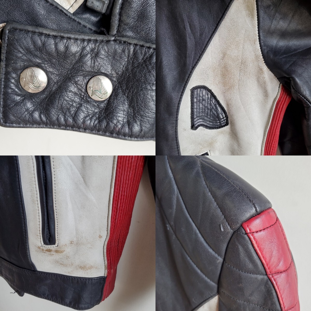 935◆【size48？】KRAWEHL LEDER バイクウエア レーシングジャケット 上のみ 赤×白×黒 レザー 本革 中古 USED 古着 ダブルライダース